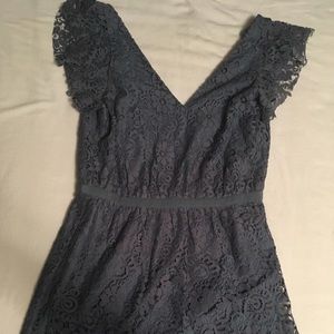 Madewell blue lace flutter sleeve dress